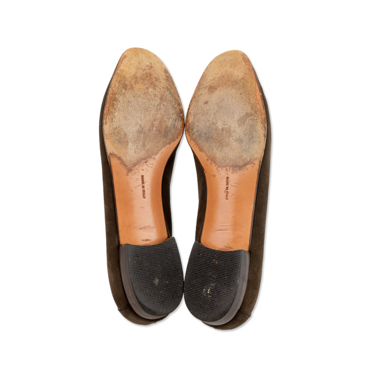 Salvatore Ferragamo Round Toe Brown Suede Flat