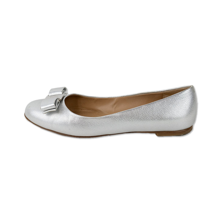 Salvatore Ferragamo Silver Round Toe Ballet Flats