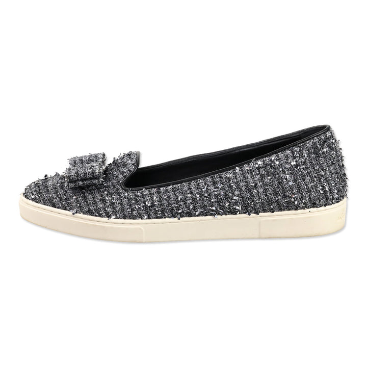 Salvatore Ferragamo Silver Tweed Vera Bow Slip-On Sneaker
