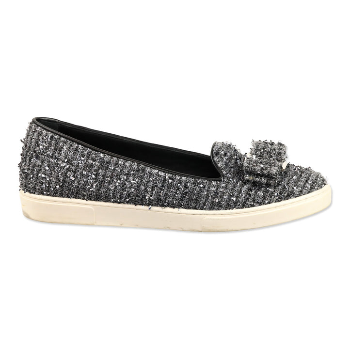 Salvatore Ferragamo Silver Tweed Vera Bow Slip-On Sneaker
