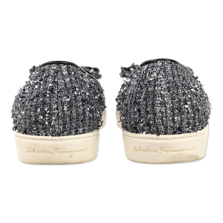 Salvatore Ferragamo Silver Tweed Vera Bow Slip-On Sneaker