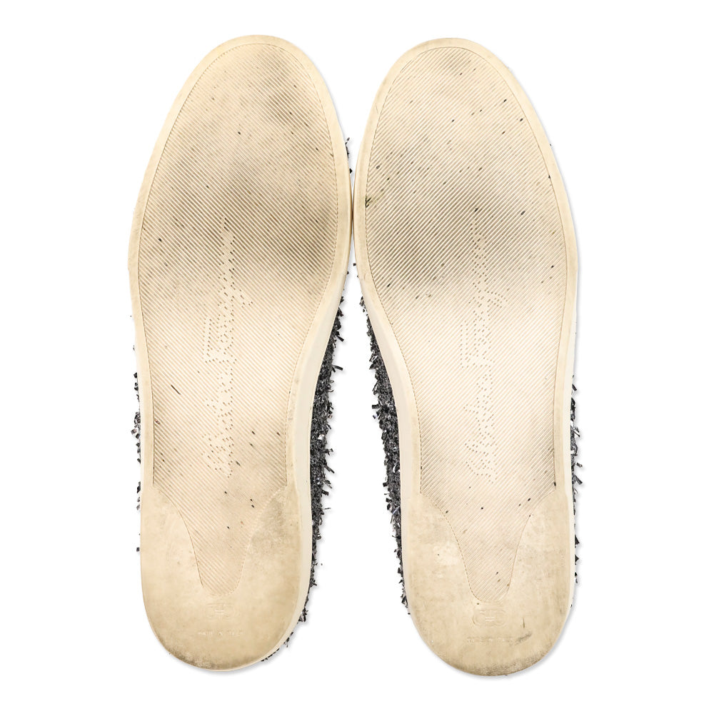 Salvatore Ferragamo Silver Tweed Vera Bow Slip-On Sneaker