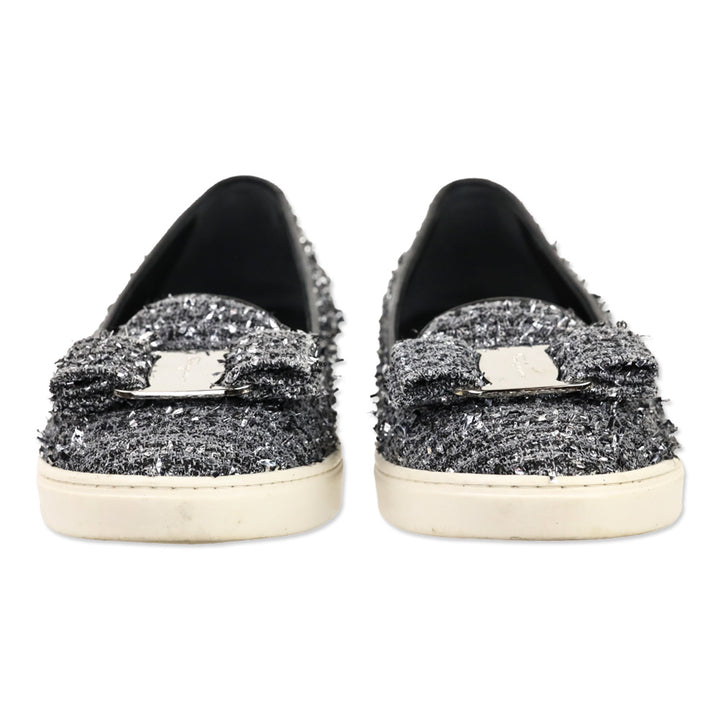Salvatore Ferragamo Silver Tweed Vera Bow Slip-On Sneaker