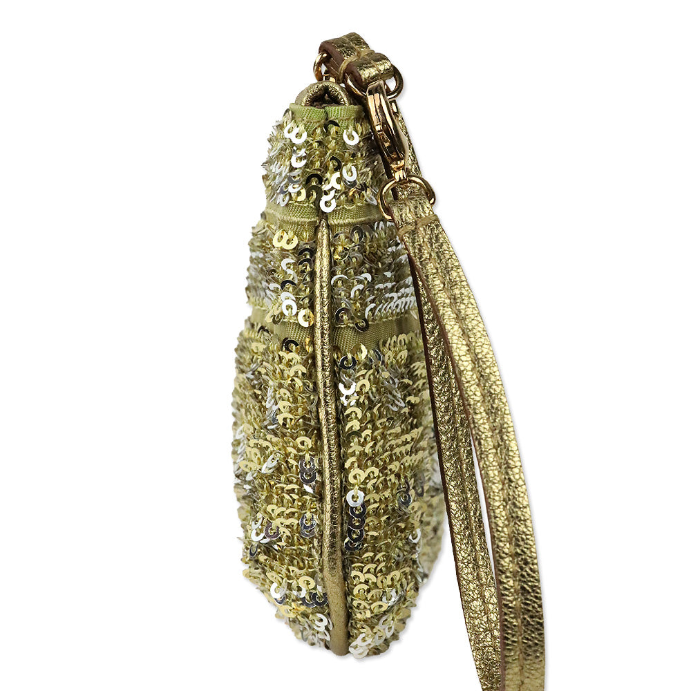 Salvatore Ferragamo Silver/Gold Sequin Wristlet Pouch
