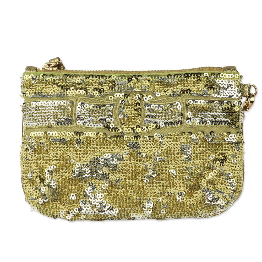 Salvatore Ferragamo Silver/Gold Sequin Wristlet Pouch