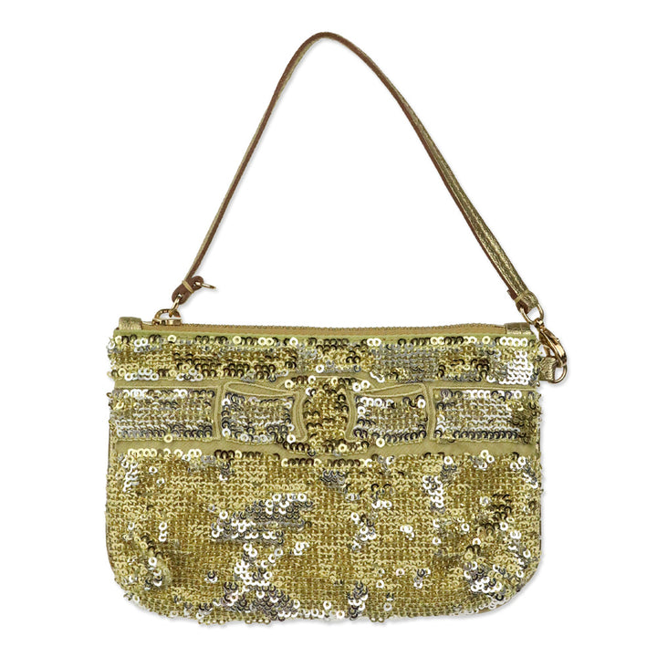 Salvatore Ferragamo Silver/Gold Sequin Wristlet Pouch