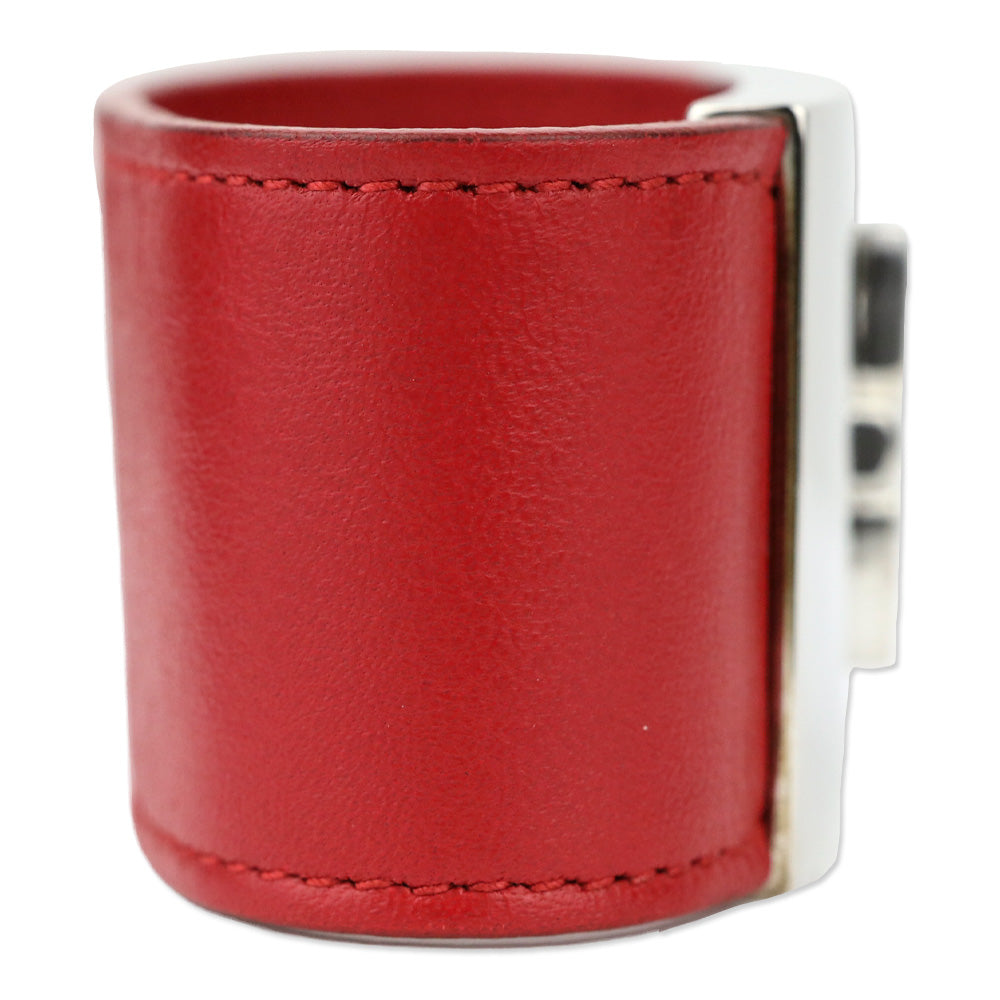 Salvatore Ferragamo Silvertone Gancini Flip Lock Wide Red Leather Bracelet