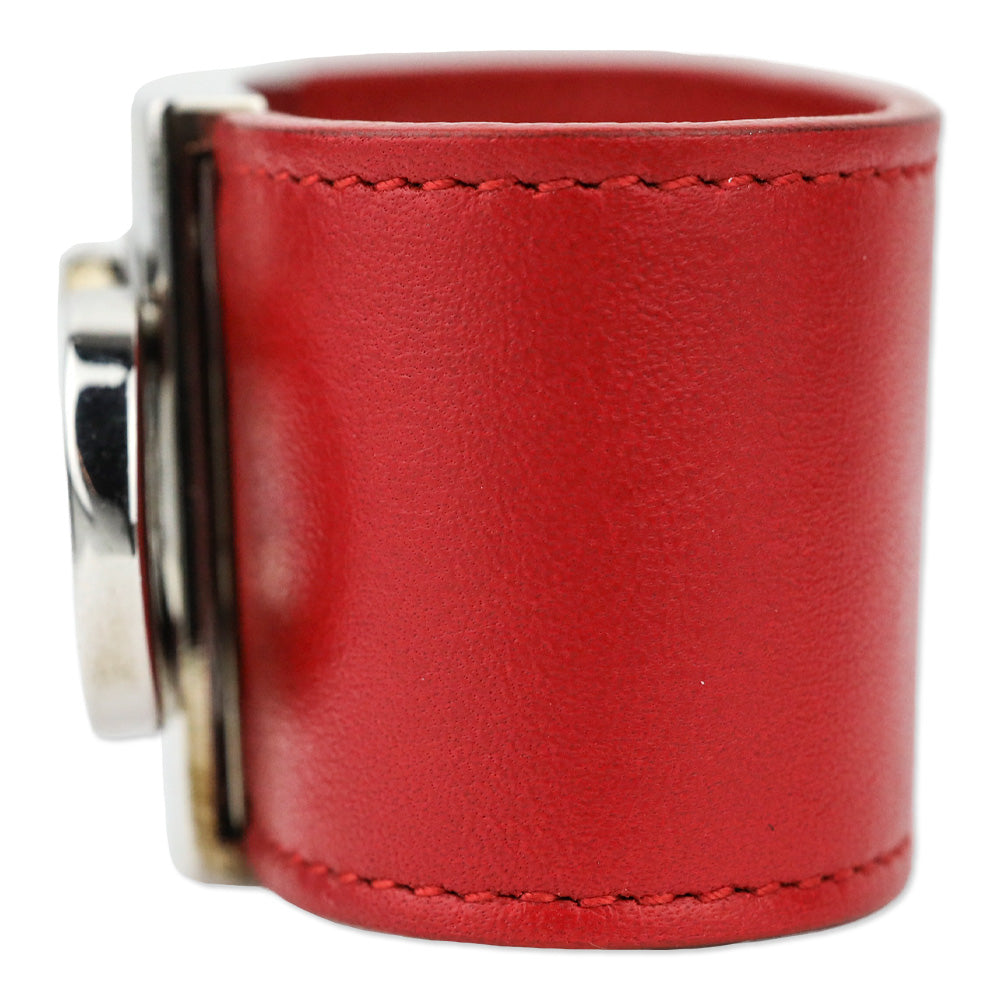 Salvatore Ferragamo Silvertone Gancini Flip Lock Wide Red Leather Bracelet