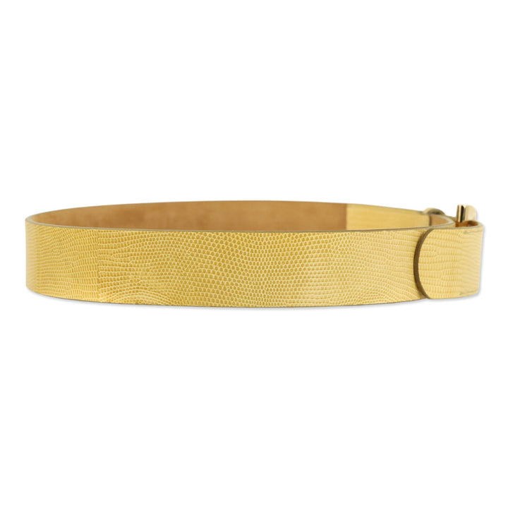 Salvatore Ferragamo Single Gancini Lizard-Embossed Beige Leather Belt