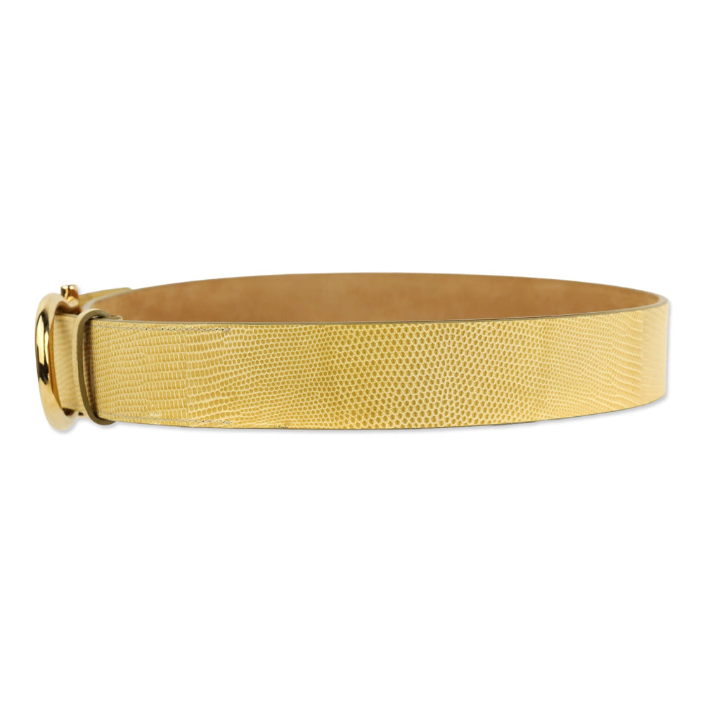 Salvatore Ferragamo Single Gancini Lizard-Embossed Beige Leather Belt