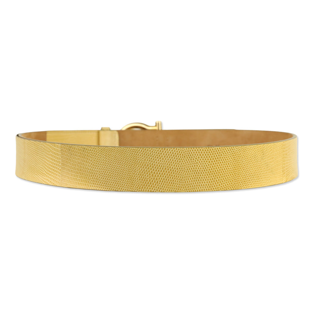 Salvatore Ferragamo Single Gancini Lizard-Embossed Beige Leather Belt