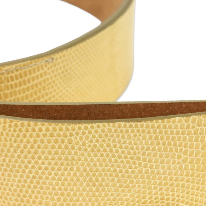 Salvatore Ferragamo Single Gancini Lizard-Embossed Beige Leather Belt
