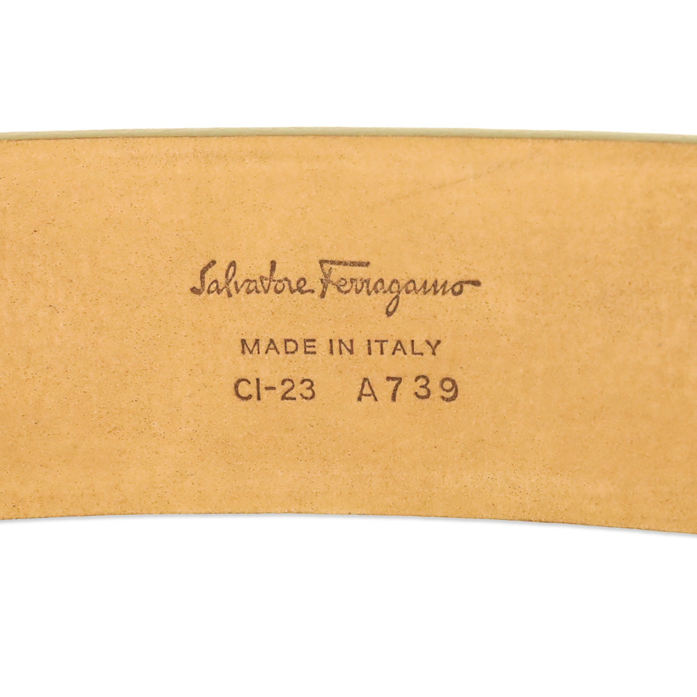 Salvatore Ferragamo Single Gancini Lizard-Embossed Beige Leather Belt
