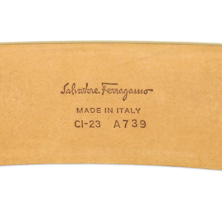 Salvatore Ferragamo Single Gancini Lizard-Embossed Beige Leather Belt