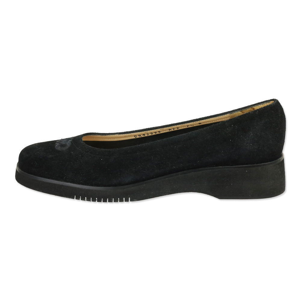Salvatore Ferragamo Suede Embroidered Gancini Flats