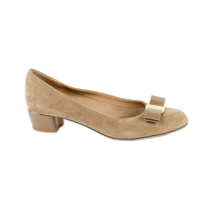 Salvatore Ferragamo Tan Suede Bow Accent Loafers