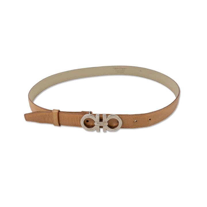 Salvatore Ferragamo Thin Brown Leather Belt with Silver Buckle