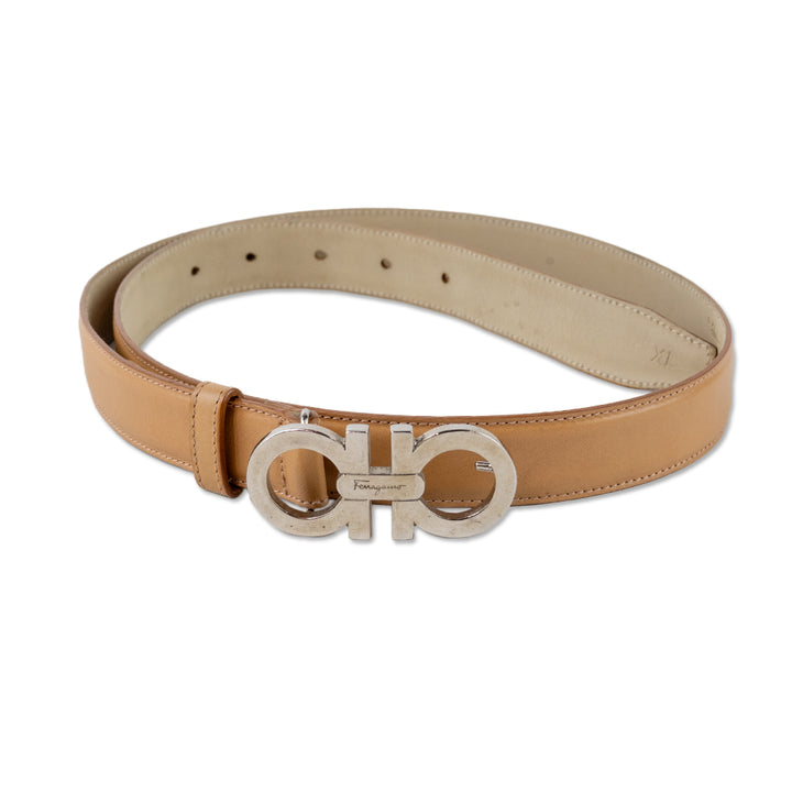 Salvatore Ferragamo Thin Brown Leather Belt with Silver Buckle