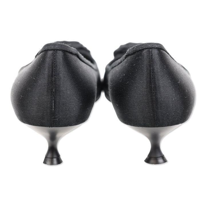Salvatore Ferragamo Tiara 3cm Black Satin Grosgrain Flower Kitten Pump