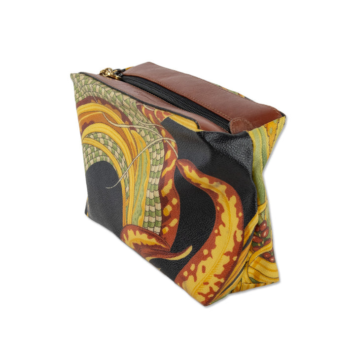 Salvatore Ferragamo Tropical Print Leather Trim Pouch