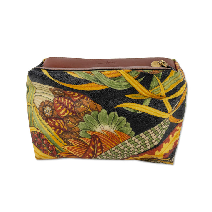 Salvatore Ferragamo Tropical Print Leather Trim Pouch