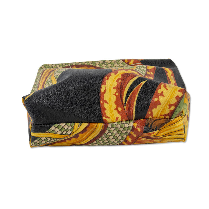 Salvatore Ferragamo Tropical Print Leather Trim Pouch