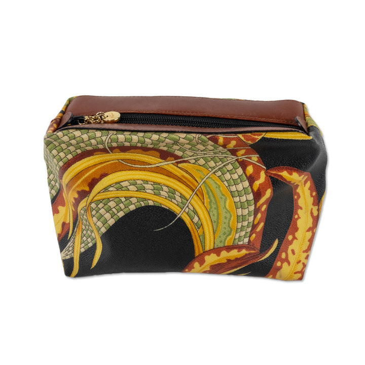 Salvatore Ferragamo Tropical Print Leather Trim Pouch