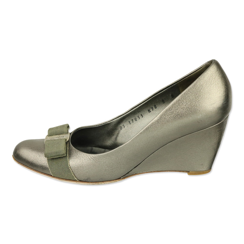 Salvatore Ferragamo Vara Wedge in Metallic Brown Leather