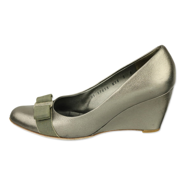 Salvatore Ferragamo Vara Wedge in Metallic Brown Leather