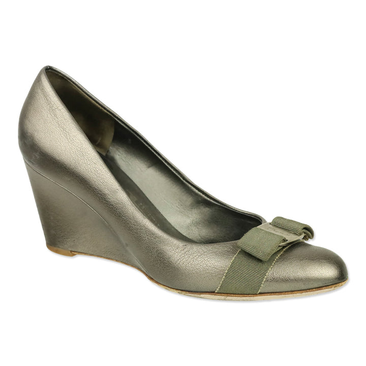 Salvatore Ferragamo Vara Wedge in Metallic Brown Leather