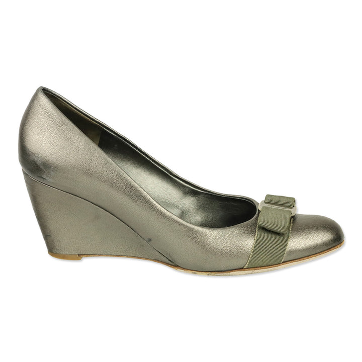 Salvatore Ferragamo Vara Wedge in Metallic Brown Leather