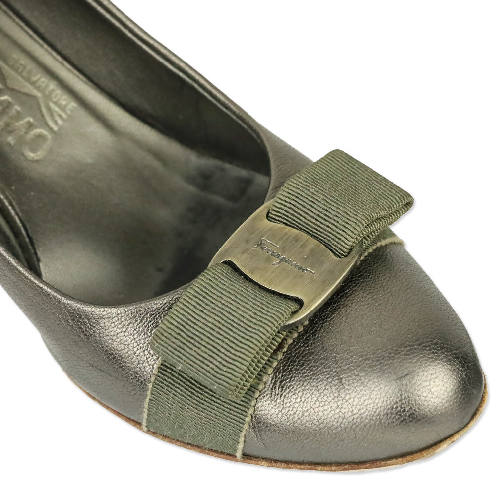 Salvatore Ferragamo Vara Wedge in Metallic Brown Leather