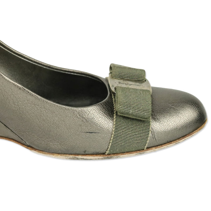 Salvatore Ferragamo Vara Wedge in Metallic Brown Leather