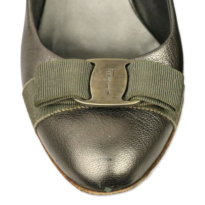 Salvatore Ferragamo Vara Wedge in Metallic Brown Leather