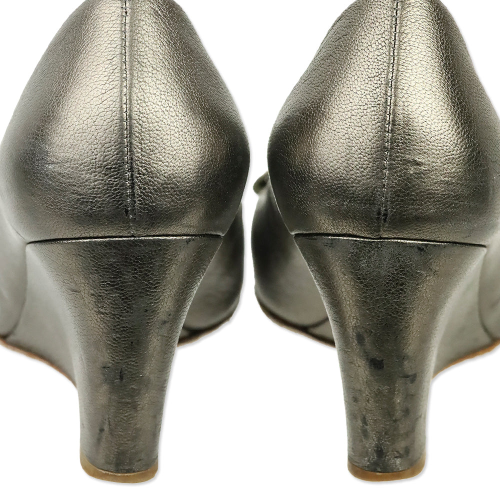Salvatore Ferragamo Vara Wedge in Metallic Brown Leather