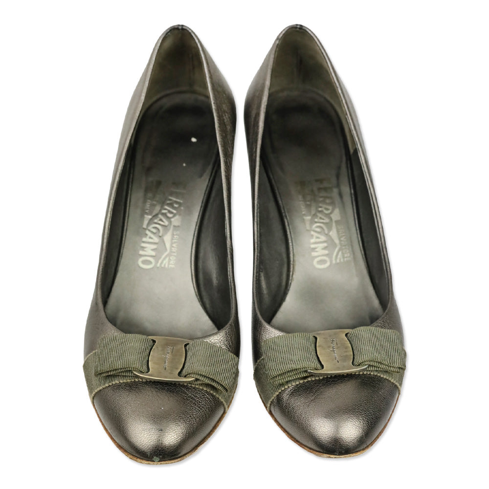 Salvatore Ferragamo Vara Wedge in Metallic Brown Leather