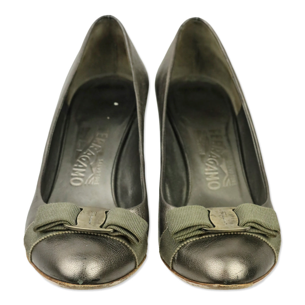 Salvatore Ferragamo Vara Wedge in Metallic Brown Leather