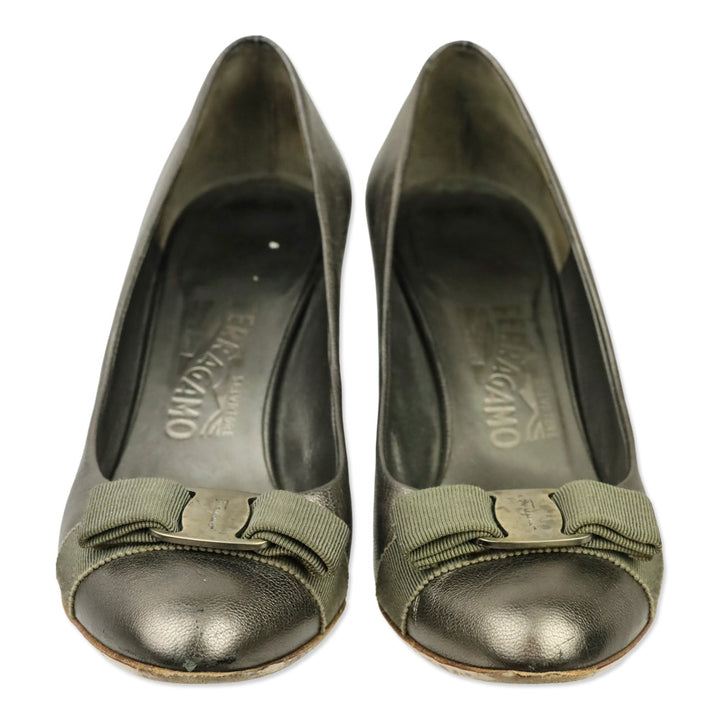 Salvatore Ferragamo Vara Wedge in Metallic Brown Leather
