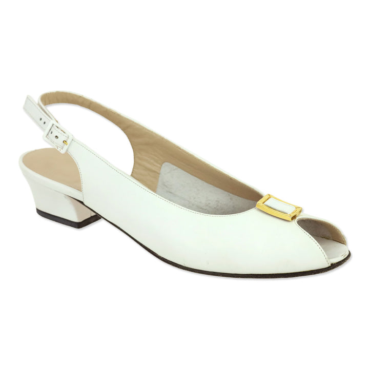 Salvatore Ferragamo White Leather Slingback Peep-Toe Manna Pumps