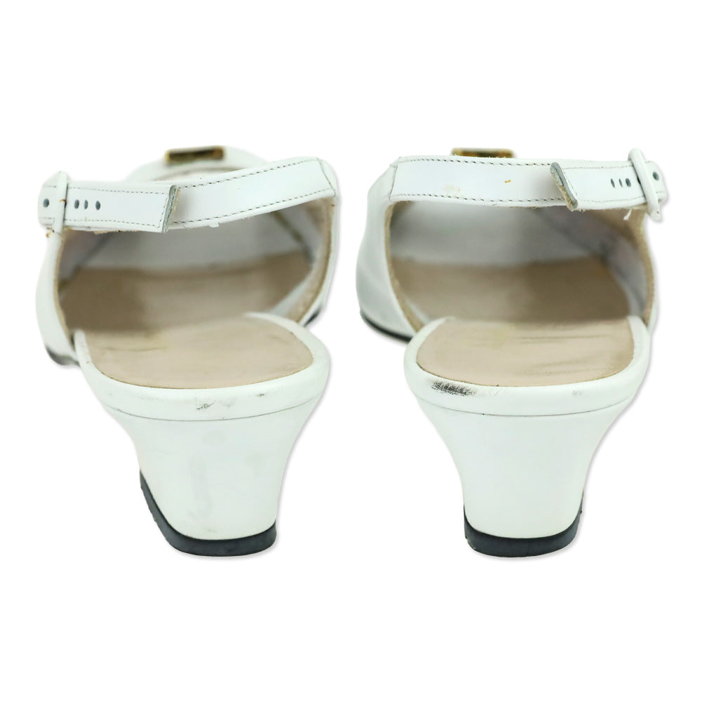 Salvatore Ferragamo White Leather Slingback Peep-Toe Manna Pumps