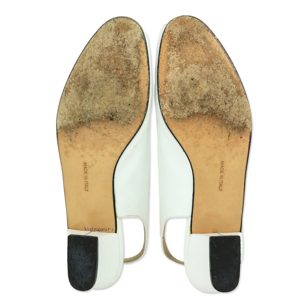 Salvatore Ferragamo White Leather Slingback Peep-Toe Manna Pumps
