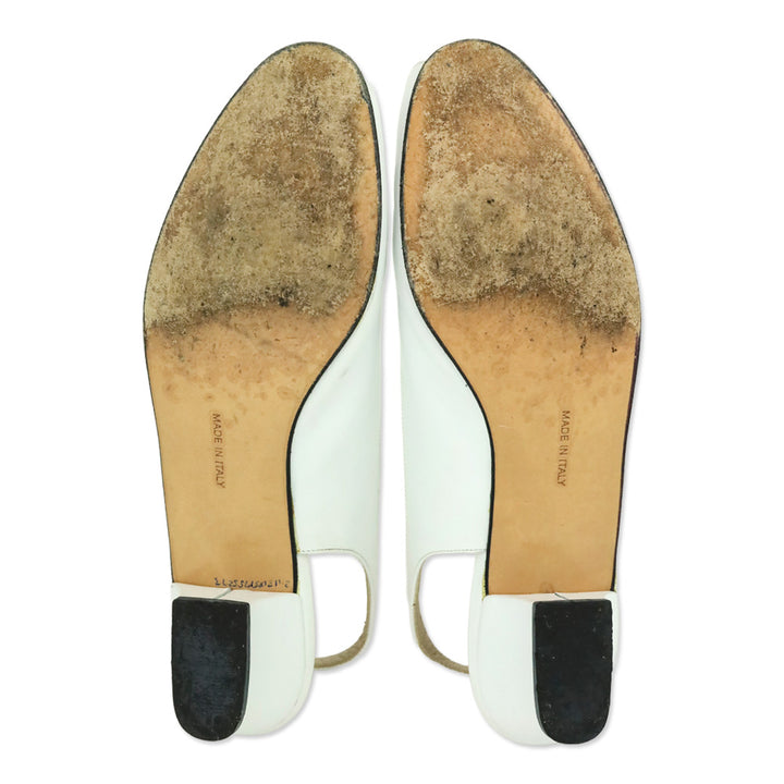 Salvatore Ferragamo White Leather Slingback Peep-Toe Manna Pumps