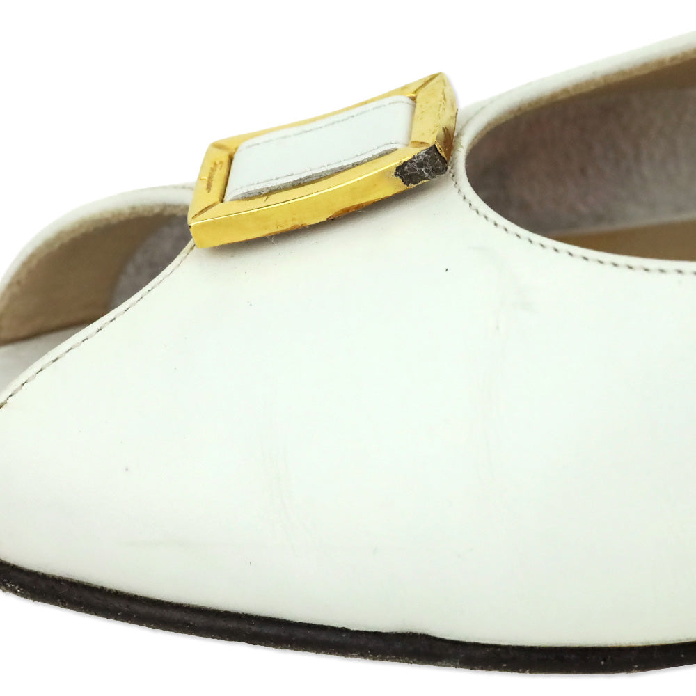 Salvatore Ferragamo White Leather Slingback Peep-Toe Manna Pumps