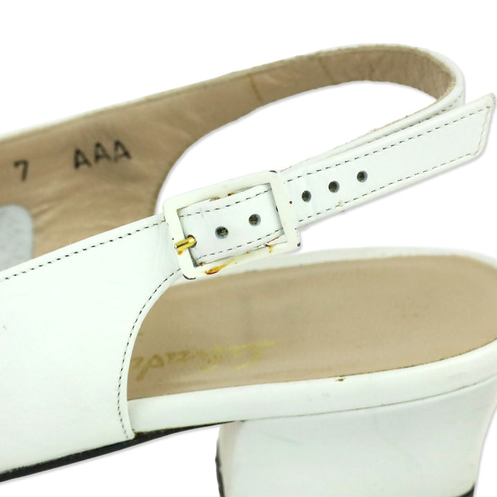Salvatore Ferragamo White Leather Slingback Peep-Toe Manna Pumps