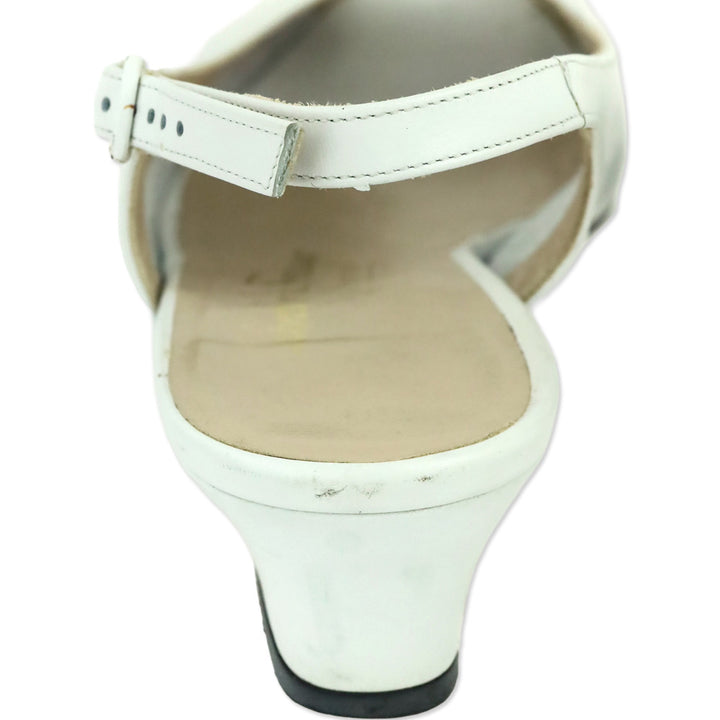 Salvatore Ferragamo White Leather Slingback Peep-Toe Manna Pumps