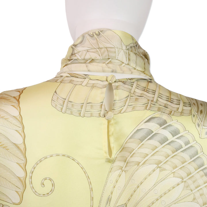 Salvatore Ferragamo Yellow Butterfly Print Silk Long Sleeve Blouse with Scarf