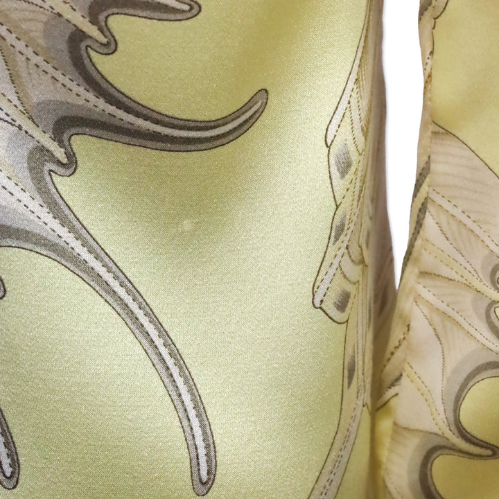 Salvatore Ferragamo Yellow Butterfly Print Silk Long Sleeve Blouse with Scarf