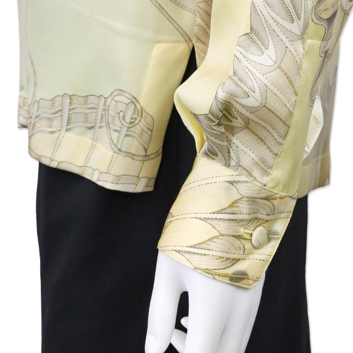 Salvatore Ferragamo Yellow Butterfly Print Silk Long Sleeve Blouse with Scarf
