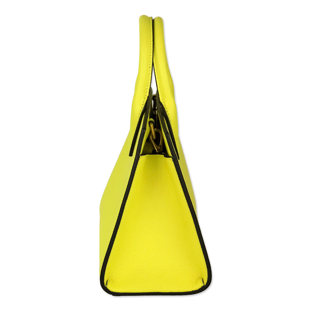 Salvatore Ferragamo Yellow Hammered Calfskin Leather Studio Box Bag