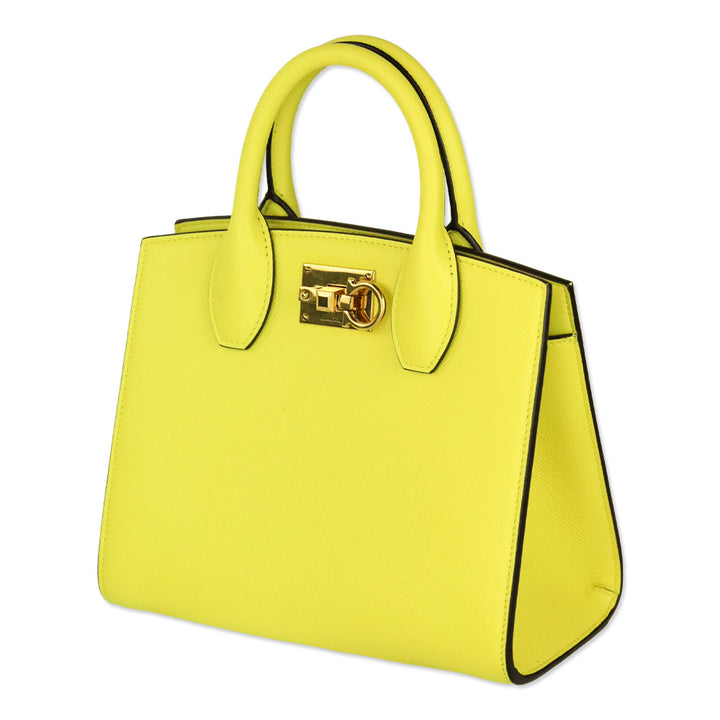 Salvatore Ferragamo Yellow Hammered Calfskin Leather Studio Box Bag